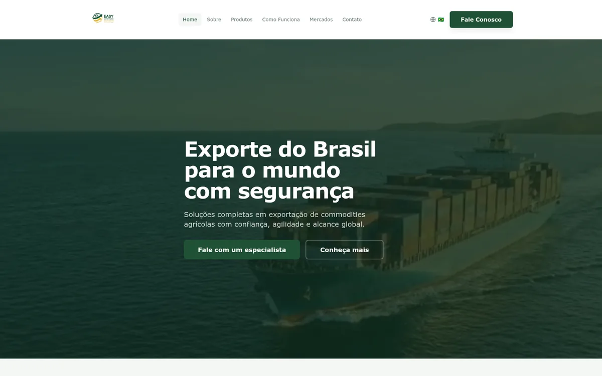 Site institucional Easy Exportações desenvolvido pela Agência Átomo