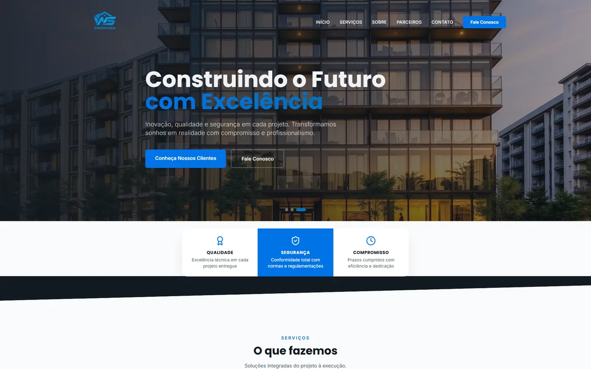 Site institucional WS Engenharia desenvolvido pela Agência Átomo